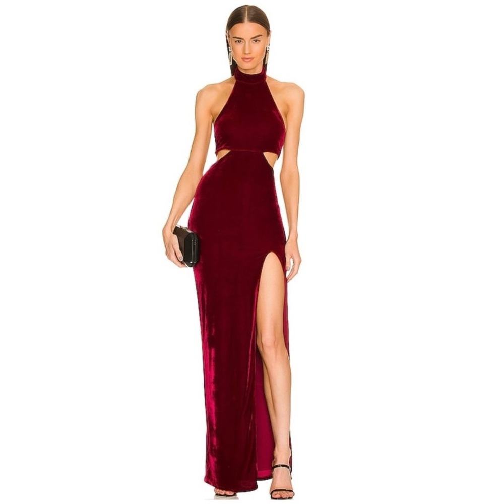 MICHAEL COSTELLO x REVOLVE Zoey Velvet Gown, Burgundy, XS